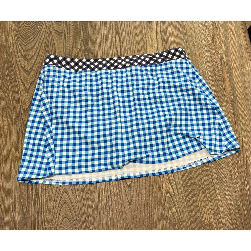 Draper James x Land's End Swim Skirt Built In Brief Check Blue White Size 16